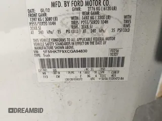 2012 Ford Explorer Limited с VIN 1FMHK7F9XCGA94830, выставлен на аукционе IAAI как лот 42263557 с пробегом 159 473 миль миль и . История ставок и продаж доступна на DreamBid. Изображение 9.