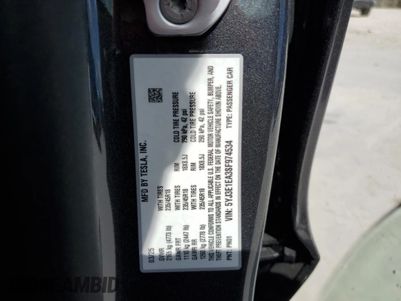 2025 Tesla Model 3 Long Range z VIN 5YJ3E1EA3SF974534, wystawiony jako Copart lot #53025525 z przebiegiem 228 mil mil oraz Szkoda całkowita • Salvage title. Historia ofert i sprzedaży dostępna na DreamBid. Obrazek 12.