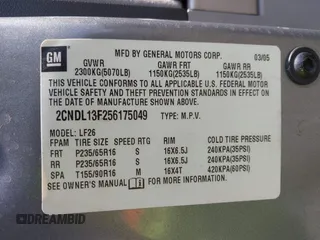 2005 Chevrolet Equinox LS with VIN 2CNDL13F256175049, listed as a IAAI auction lot 41900526 with 54,901 mi miles. Bid and sale history available at carsss.com. Image 9.