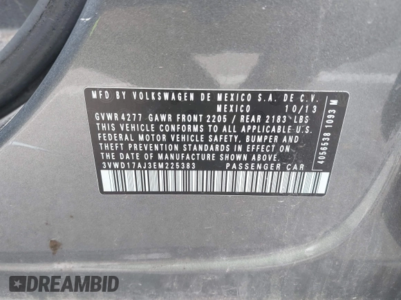 2014 Volkswagen Jetta SE z VIN 3VWD17AJ3EM225383, wystawiony jako IAAI lot #42172006 z przebiegiem 129 198 mil mil oraz . Historia ofert i sprzedaży dostępna na DreamBid. Obrazek 9.