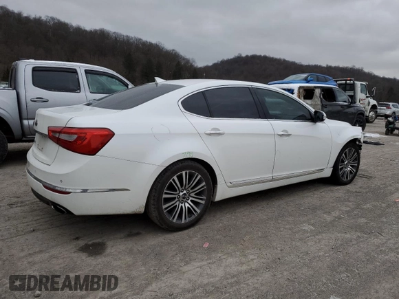 2014 Kia Cadenza Premium with VIN KNALN4D77E5127008, listed as a Copart auction lot 86964554 with 144,381 mi miles and Salvage Title. Bid and sale history available at carsss.com. Image 3.