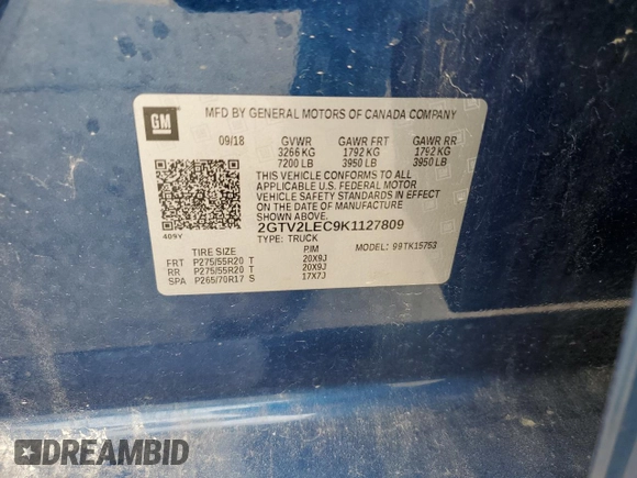 2019 GMC Sierra 1500 Limited with VIN 2GTV2LEC9K1127809, listed as a Copart auction lot 53902965 with 41,441 mi miles and Salvage Title. Bid and sale history available at carsss.com. Image 12.