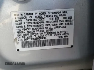 2005 Honda Pilot EX-L z VIN 2HKYF18635H569581, wystawiony jako Copart lot #57295595 z przebiegiem 209 697 mil mil oraz Szkoda całkowita • Salvage title. Historia ofert i sprzedaży dostępna na DreamBid. Obrazek 13.