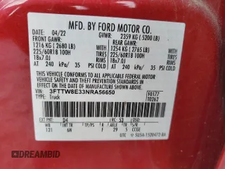 2022 Ford Maverick XL z VIN 3FTTW8E33NRA56650, wystawiony jako Copart lot #57335285 z przebiegiem 51 687 mil mil oraz Szkoda całkowita • Salvage title. Historia ofert i sprzedaży dostępna na DreamBid. Obrazek 13.