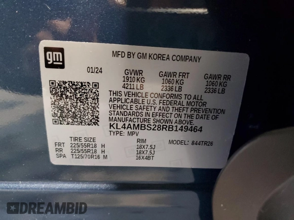 2024 Buick Encore GX Preferred with VIN KL4AMBS28RB149464, listed as a Copart auction lot 83789354 with 3,721 mi miles and Salvage title. Bid and sale history available at DreamBid. Image 13.