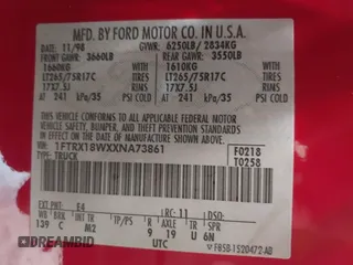 1999 Ford F-150 z VIN 1FTRX18WXXNA73861, wystawiony jako IAAI lot #42517576 z przebiegiem Nie podano mil oraz . Historia ofert i sprzedaży dostępna na DreamBid. Obrazek 9.