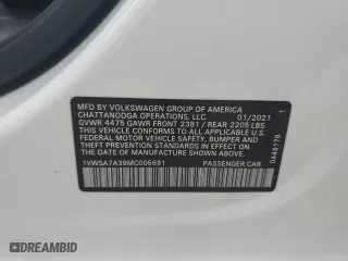 2021 Volkswagen Passat 2.0T SE with VIN 1VWSA7A39MC005691, listed as a Copart auction lot 44402665 with 78,347 mi miles and Salvage Title. Bid and sale history available at carsss.com. Image 12.