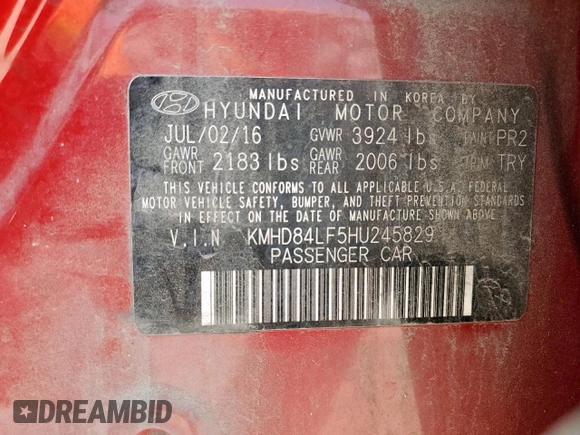 2017 Hyundai Elantra Value Edition z VIN KMHD84LF5HU245829, wystawiony jako Copart lot #57168365 z przebiegiem 121 617 mil mil oraz Szkoda całkowita • Salvage title. Historia ofert i sprzedaży dostępna na DreamBid. Obrazek 12.