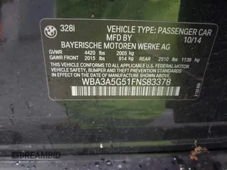 2015 BMW 3 Series 328i with VIN WBA3A5G51FNS83378, listed as a IAAI auction lot 41719392 with 114,146 mi miles. Bid and sale history available at carsss.com. Image 9.
