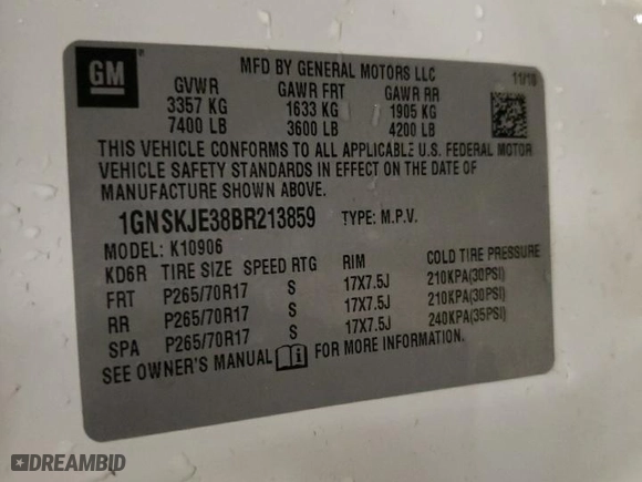 2011 Chevrolet Suburban LT with VIN 1GNSKJE38BR213859, listed as a Copart auction lot 51490155 with 204,814 mi miles and Salvage Title. Bid and sale history available at carsss.com. Image 15.