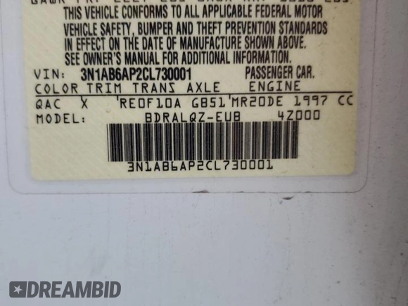 2012 Nissan Sentra S with VIN 3N1AB6AP2CL730001, listed as a Copart auction lot 84157164 with 160,518 mi miles and Salvage title. Bid and sale history available at DreamBid. Image 12.