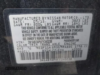 2015 Nissan Sentra SR with VIN 3N1AB7AP4FY340238, listed as a IAAI auction lot 41928077 with 155,591 mi miles and . Bid and sale history available at DreamBid. Image 9.