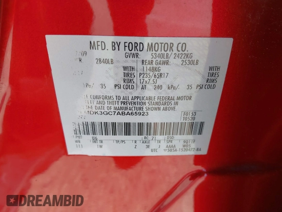 2010 Ford Edge SE with VIN 2FMDK3GC7ABA65923, listed as a IAAI auction lot 41978720 with 165,296 mi miles. Bid and sale history available at carsss.com. Image 9.