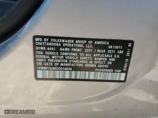 2012 Volkswagen Passat SE with VIN 1VWBP7A35CC014949, listed as a Copart auction lot 48211475 with 127,879 mi miles and Salvage Title. Bid and sale history available at carsss.com. Image 15.
