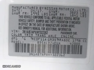 2017 Nissan Sentra S with VIN 3N1AB7APXHY322362, listed as a IAAI auction lot 41881682 with 97,481 mi miles. Bid and sale history available at carsss.com. Image 9.