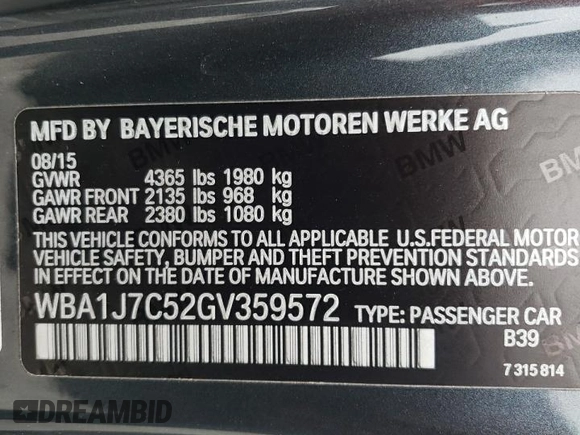 2016 BMW 2 Series M235i with VIN WBA1J7C52GV359572, listed as a Copart auction lot 38942884 with 65,456 mi miles. Bid and sale history available at carsss.com. Image 12.