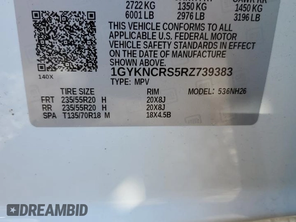 2024 Cadillac XT5 FWD Premium Luxury with VIN 1GYKNCRS5RZ739383, listed as a Copart auction lot 82047614 with Not provided miles and Salvage title. Bid and sale history available at DreamBid. Image 13.