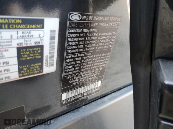 2017 Land Rover Range Rover with VIN SALGW3FEXHA339073, listed as a Copart auction lot 41885795 with 113,561 mi miles and Salvage Title. Bid and sale history available at DreamBid. Image 13.