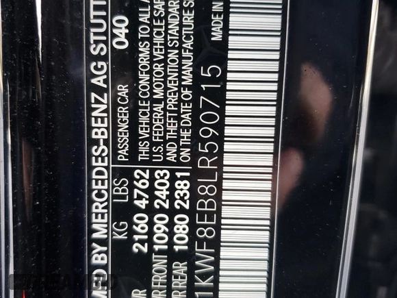 2020 Mercedes-Benz C 300 with VIN W1KWF8EB8LR590715, listed as a Copart auction lot 88220005 with 105,201 mi miles and Salvage Title. Bid and sale history available at DreamBid. Image 13.