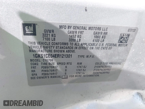 2014 GMC Yukon SLT with VIN 1GKS1CE04ER121301, listed as a IAAI auction lot 41825056 with 141,562 mi miles. Bid and sale history available at carsss.com. Image 9.