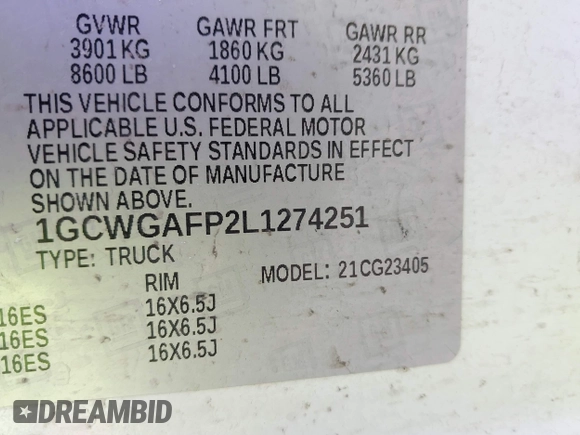 2020 Chevrolet Express Cargo Van with VIN 1GCWGAFP2L1274251, listed as a IAAI auction lot 41784672 with 77,356 mi miles. Bid and sale history available at carsss.com. Image 9.