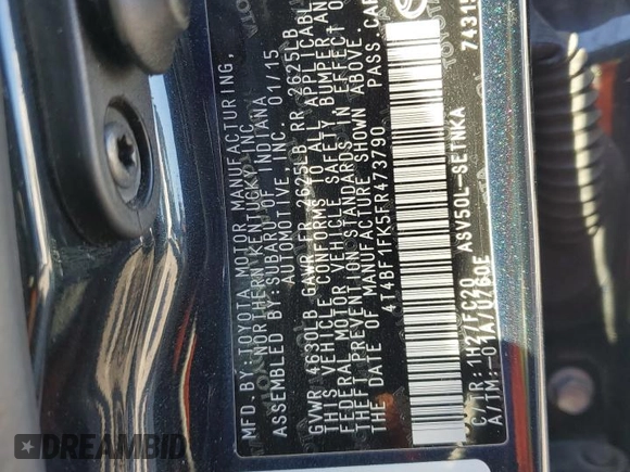 2015 Toyota Camry XLE with VIN 4T4BF1FK5FR473790, listed as a Copart auction lot 50225285 with 121,051 mi miles and Salvage Title. Bid and sale history available at carsss.com. Image 13.