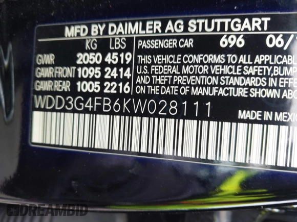 2019 Mercedes-Benz A 220 with VIN WDD3G4FB6KW028111, listed as a IAAI auction lot 41890722 with 45,438 mi miles and . Bid and sale history available at DreamBid. Image 9.