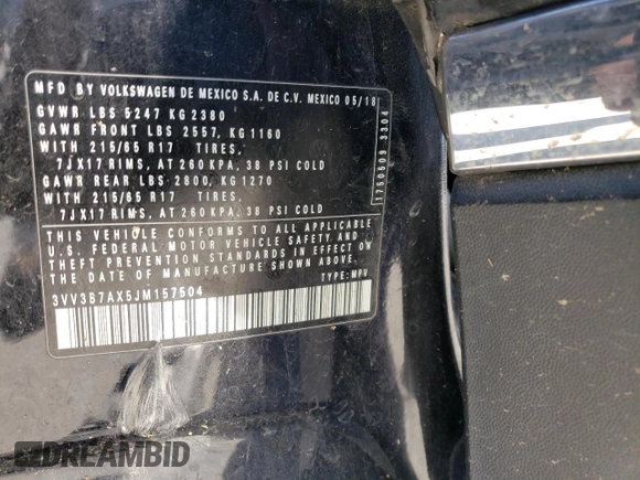 2018 Volkswagen Tiguan SEL z VIN 3VV3B7AX5JM157504, wystawiony jako Copart lot #48375505 z przebiegiem 81 742 mil mil oraz Szkoda całkowita • Salvage title. Historia ofert i sprzedaży dostępna na DreamBid. Obrazek 13.