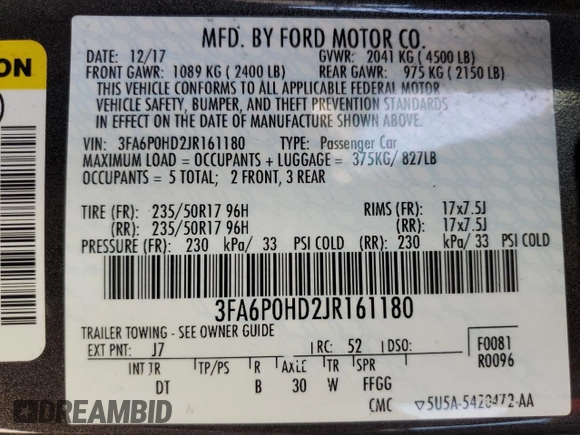 2018 Ford Fusion SE with VIN 3FA6P0HD2JR161180, listed as a Copart auction lot 65741655 with 152,972 mi miles and Clean title. Bid and sale history available at DreamBid. Image 12.