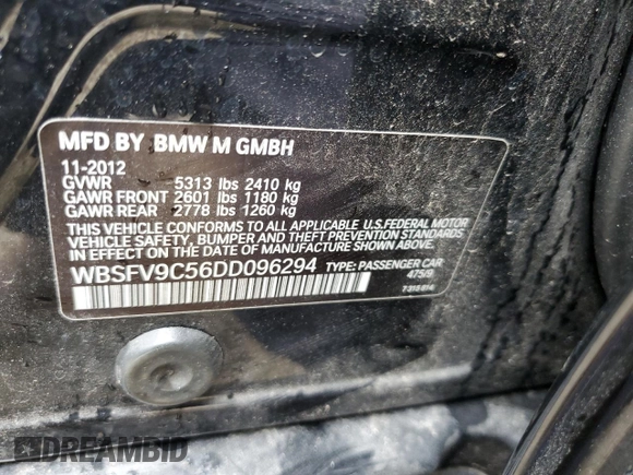 2013 BMW M5 z VIN WBSFV9C56DD096294, wystawiony jako Copart lot #57855005 z przebiegiem Nie podano mil oraz Tytuł czysty. Historia ofert i sprzedaży dostępna na DreamBid. Obrazek 13.