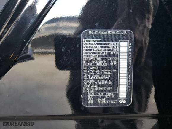 2019 Infiniti QX50 LUXE with VIN 3PCAJ5M3XKF138197, listed as a Copart auction lot 44222635 with 51,728 mi miles and Non Repairable. Bid and sale history available at carsss.com. Image 15.