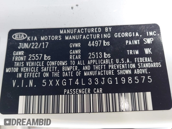 2018 Kia Optima S с VIN 5XXGT4L33JG198575, выставлен на аукционе IAAI как лот 42165133 с пробегом 44 808 миль миль и . История ставок и продаж доступна на DreamBid. Изображение 9.