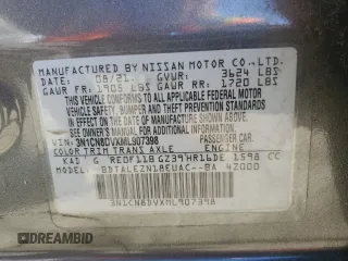 2021 Nissan Versa S with VIN 3N1CN8DVXML907398, listed as a Copart auction lot 57648135 with 131,777 mi miles and Salvage title. Bid and sale history available at DreamBid. Image 13.