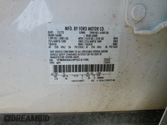2023 Ford Explorer z VIN 1FM5K8AC8PGC21186, wystawiony jako Copart lot #47413015 z przebiegiem 8 312 mil mil oraz Szkoda całkowita • Salvage title. Historia ofert i sprzedaży dostępna na DreamBid. Obrazek 13.