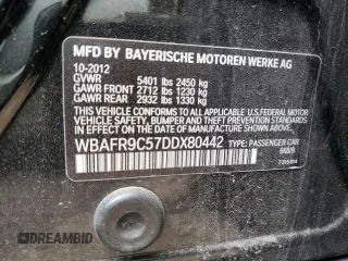 2013 BMW 5 Series 550i with VIN WBAFR9C57DDX80442, listed as a Copart auction lot 54935275 with 92,346 mi miles and Clean Title. Bid and sale history available at carsss.com. Image 12.