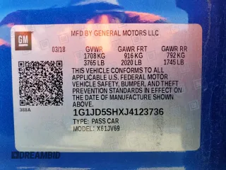 2018 Chevrolet Sonic LT z VIN 1G1JD5SHXJ4123736, wystawiony jako Copart lot #42646795 z przebiegiem 102 620 mil mil oraz Szkoda całkowita • Salvage title. Historia ofert i sprzedaży dostępna na DreamBid. Obrazek 13.