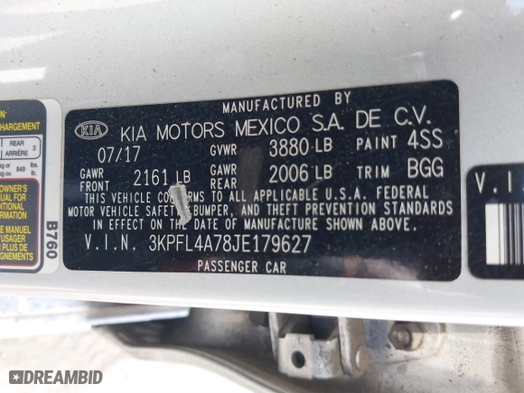 2018 Kia Forte S with VIN 3KPFL4A78JE179627, listed as a IAAI auction lot 41902462 with 103,090 mi miles. Bid and sale history available at carsss.com. Image 9.
