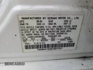 2005 Nissan Maxima 3.5 SL with VIN 1N4BA41E05C807251, listed as a Copart auction lot 72313334 with 239,497 mi miles and Salvage Title. Bid and sale history available at carsss.com. Image 13.