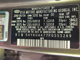 2015 Kia Sorento EX with VIN 5XYKU4A77FG555269, listed as a IAAI auction lot 42014317 with 168,218 mi miles and . Bid and sale history available at carsss.com. Image 9.