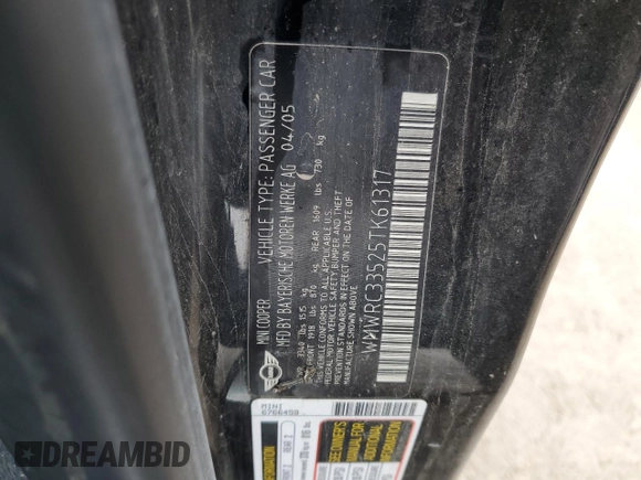 2005 MINI Hardtop z VIN WMWRC33525TK61317, wystawiony jako Copart lot #43325015 z przebiegiem 159 089 mil mil oraz Szkoda całkowita • Salvage title. Historia ofert i sprzedaży dostępna na DreamBid. Obrazek 12.