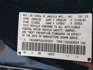 2010 Acura TL Technology z VIN 19UUA8F52AA020201, wystawiony jako IAAI lot #42367882 z przebiegiem 250 497 mil mil oraz . Historia ofert i sprzedaży dostępna na DreamBid. Obrazek 9.
