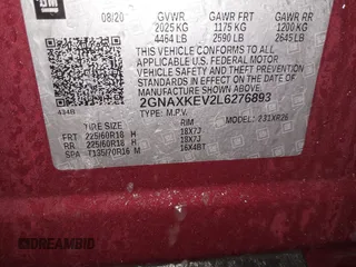 2020 Chevrolet Equinox LT z VIN 2GNAXKEV2L6276893, wystawiony jako IAAI lot #41317709 z przebiegiem 112 437 mil mil oraz . Historia ofert i sprzedaży dostępna na DreamBid. Obrazek 9.