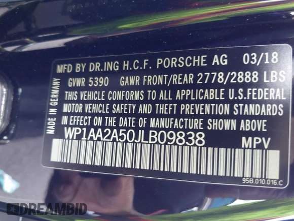 2018 Porsche Macan with VIN WP1AA2A50JLB09838, listed as a IAAI auction lot 42361463 with Not provided miles and . Bid and sale history available at DreamBid. Image 9.