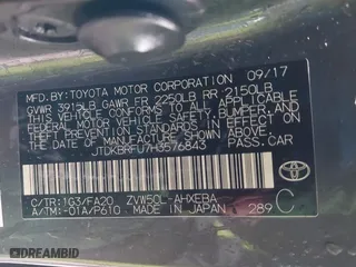 2017 Toyota Prius Two with VIN JTDKBRFU7H3576843, listed as a IAAI auction lot 41206699 with 332,296 mi miles. Bid and sale history available at carsss.com. Image 9.
