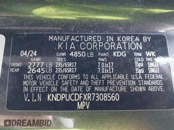 2024 Kia Sportage LX with VIN KNDPUCDFXR7308560, listed as a IAAI auction lot 41639527 with 27,371 mi miles and . Bid and sale history available at DreamBid. Image 9.