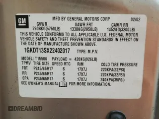 2002 GMC Envoy SLT with VIN 1GKDT13SX22402017, listed as a Copart auction lot 54629495 with 194,431 mi miles and Clean Title. Bid and sale history available at carsss.com. Image 13.