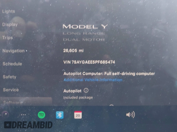 2023 Tesla Model Y Long Range with VIN 7SAYGAEE5PF685474, listed as a IAAI auction lot 40348773 with 26,605 mi miles and . Bid and sale history available at DreamBid. Image 15.