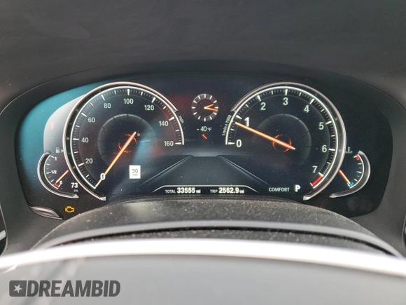 2019 BMW 7 Series 740i xDrive with VIN WBA7E4C51KGV70031, listed as a Copart auction lot 38008974 with 33,555 mi miles and . Bid and sale history available at DreamBid. Image 9.