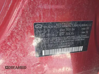 2019 Hyundai Elantra SE with VIN 5NPD74LFXKH493230, listed as a IAAI auction lot 41296855 with 52,163 mi miles and . Bid and sale history available at DreamBid. Image 9.