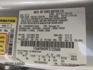 2015 Ford Fusion SE with VIN 1FA6P0HD9F5122600, listed as a IAAI auction lot 41920122 with 177,141 mi miles. Bid and sale history available at carsss.com. Image 9.